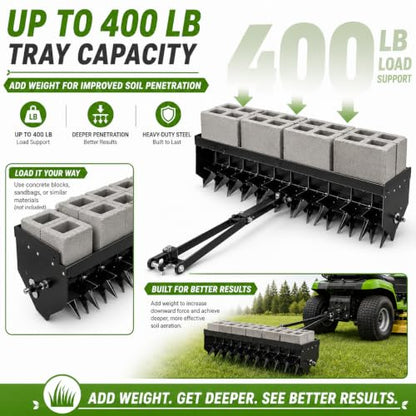 35-Inch Spike Lawn Aerator Tow Behind, 400 lb Tray and Universal Hitch