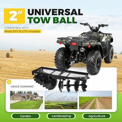ALMULOO 4 FT Tow-Behind Notched Disc Harrow Plow Attachment for Use
