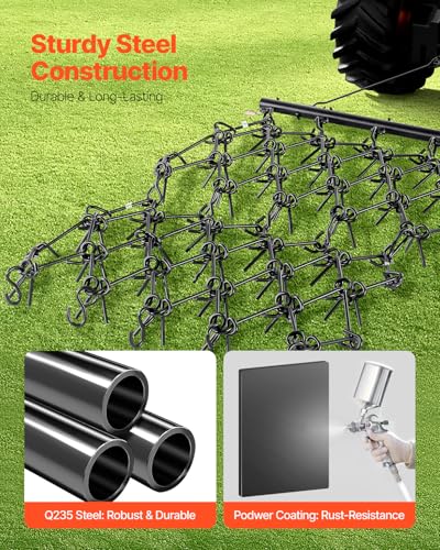 VEVOR Drag Harrow 4 ft x 4 ft Durable Chain Harrow with 69 Sharp Teeth - size: 4 x 4 ft