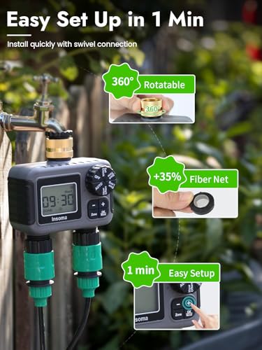 Insoma 2-Zone Water Timer for Garden Hose, Brass Inlet Sprinkler Timer - size: 2 Zone-Brass Inlet