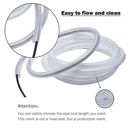 DAVCO 1/4" ID - 100 ft Heavy Duty Braided Clear Plastic Vinyl Tubing, Flexible High Pressure Reinforced PVC Plastic Tube Hose, Non-toxic, BPA Free, with 2 Stainless Clamps - size: 1/4"ID, style: 100 Feet