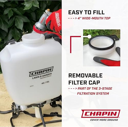 CHAPIN 60114 4-Gallon Backpack Sprayer for Lawn, Garden & Weed Control