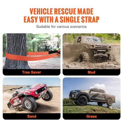 VEVOR Polyester Heavy Duty Tow Strap Recovery Kit 3" x 30 ft (MBS-36,000 lbs) Winch Strap, Triple Reinforced Loop, Snatch Strap + 2" Shackle Hitch Receiver + 3/4" D-Ring Shackles (2PCS) + Storage Bag