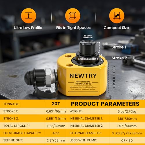 NEWTRY 20T Low Profile Jack+ CP-180 Hand Pump, 1.18" Stroke Multi-Section - size: 20T Hydraulic Jack + cp-180 Pump
