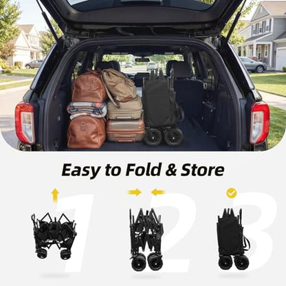 EchoSmile Wagons Carts Foldable Heavy Duty with 400Lbs Wt, 200L Cap, Black - color: Black-aw