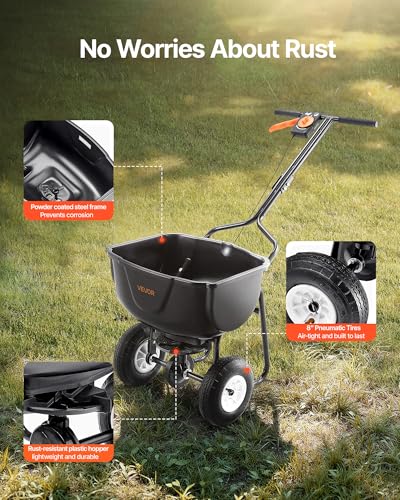 VEVOR Walk Behind Spreader 60 LBS Capacity Push Broadcast Spreader Black