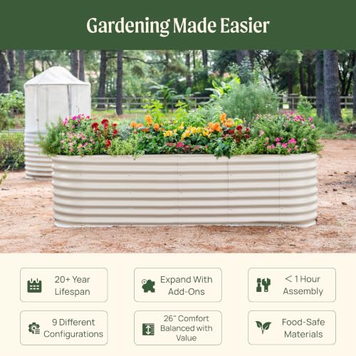 Vego garden 26" Extra Tall Raised Garden Bed Kits, 9 in 1 Modular Raised Planter Box for Vegetables Flowers Fruits Oval Metal Raised Garden Modern Gray - color: Modern Gray, size: 9 in 1