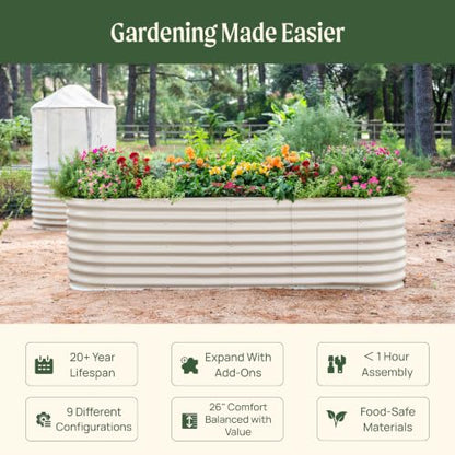 Vego garden 26" Extra Tall Raised Garden Bed Kits, 9 in 1 Modular Raised Planter Box for Vegetables Flowers Fruits Oval Metal Raised Garden Modern Gray - color: Modern Gray, size: 9 in 1