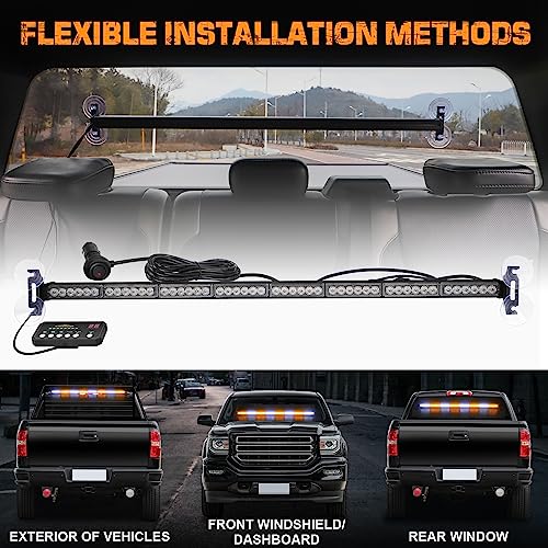 XRIDONSEN 35 inch Traffic Advisor Light Bar 48 LED Strobe Lights - color: Amber/White