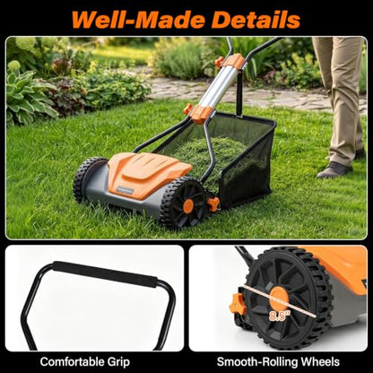 Goplus 16 Inch 5-Blade Push Reel Lawn Mower, Adjustable Cutting Height - color: Orange