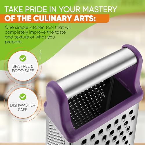 Spring Chef Stainless Steel XL Cheese Grater for Kitchen, Purple - color: Purple