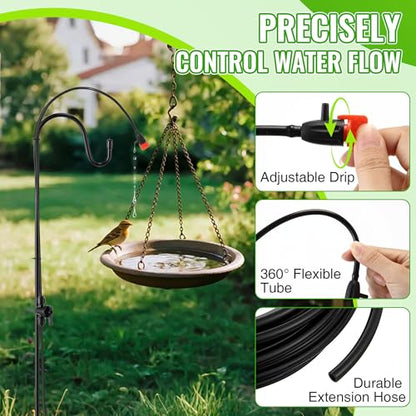 Saillong 36Ft Bird Bath Dripper Kit, Adjustable Outdoor Drip Irrigation - size: 33 ft Water Pipe, style: 3 ft Bracket