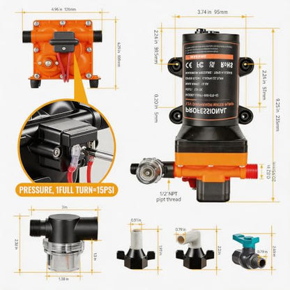 Rv Water Pump 12V 6.0 GPM 70PSI,Quiet Fresh Water Pump for RV Camper