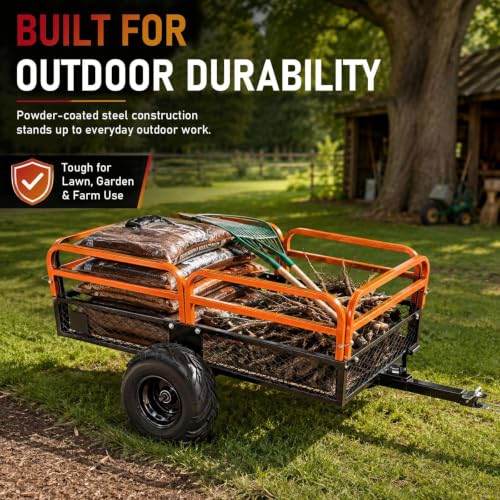 ATV Trailer 1500LBS, 22Cu.Ft Steel Dump Cart Tow Behind for Lawn Tractor