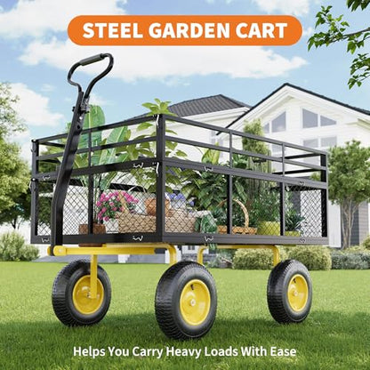 Steel Garden Cart 1400 Lbs, 3-in-1 Heavy Duty Wagon