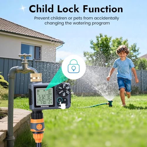 Sprinkler Timer with Brass Inlet, Water Timer for Garden Hose with Auto/Manual/Rain Delay Mode, Easy Setup Hose Timers for Lawn, Garden, Vacation Watering,1 Outlet - size: 1-Zone-T
