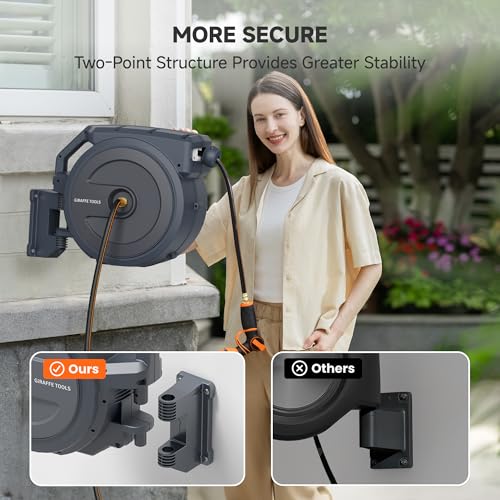 Giraffe Tools Retractable Garden Hose Reel 5/8" 90FT Wall Mount Auto Rewind - color: Dark Grey, size: 5/8‘’ 90 FT