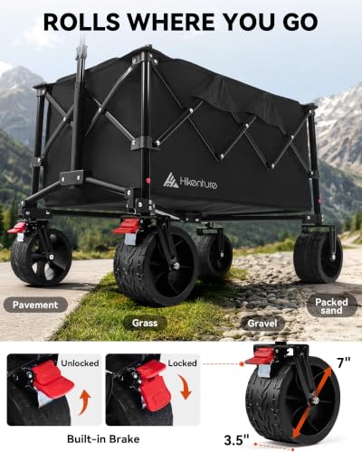 Hikenture Foldable Beach Wagon with Big Wheels for Sand, 450 lbs Capacity
