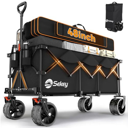 Sekey 300L Extended Collapsible Wagon, 660 lb Capacity, 48 in Long - color: Black