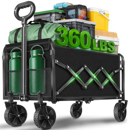 Collapsible Wagon Cart, Folding Cart with 360LBS Capacity, Black - color: Black