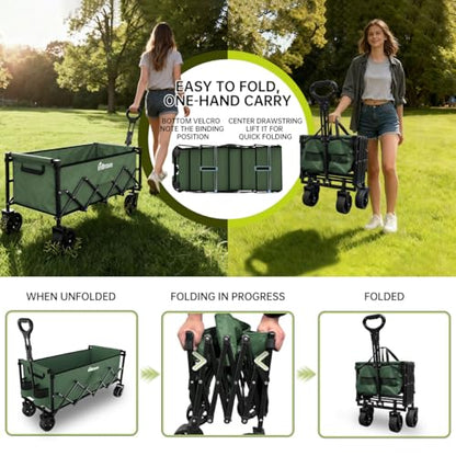 34" Extra Long Collapsible Wagon Cart, 480LBS Capacity, Army Green - color: Army Green