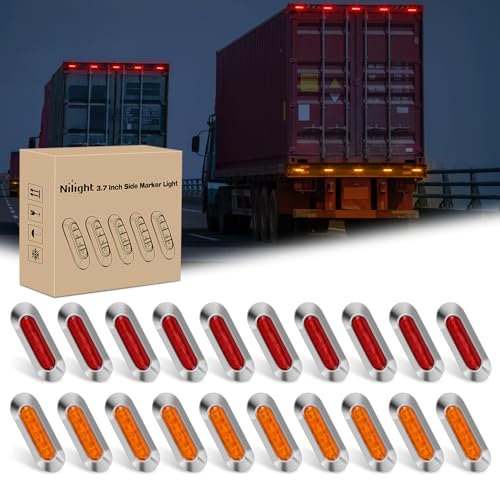 Nilight 3.7" Amber Red Oval Side Marker Light, 4 LED IP68 Waterproof - color: Amber Red 3.7" 20Pcs