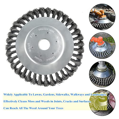8'' Steel Wire Wheel Brush Weed Trimmer Head for Most Straight-Shaft String Trimmer & Brush Cutter & Weed Eater & Weed Wacker (with 2 Kinds of Blade Adapter Kit)
