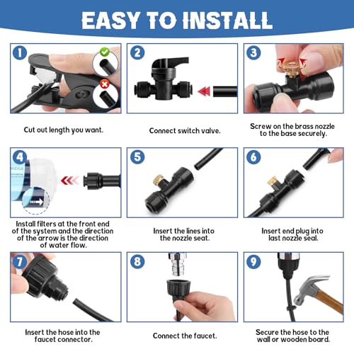 Kalolary 100FT Misters for Outside Patio with 30 Brass Mist Nozzles - size: 100FT-Black