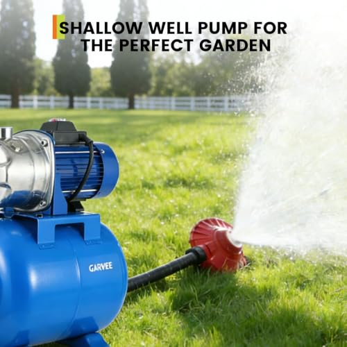 Garvee 1.6 HP Shallow Well Pump with Pressure Tank, Stainless Steel Jet Pump 115V 1320GPH Automatic Water Booster Pump for Home Garden Lawn Sprinkler Irrigation - color: Blue