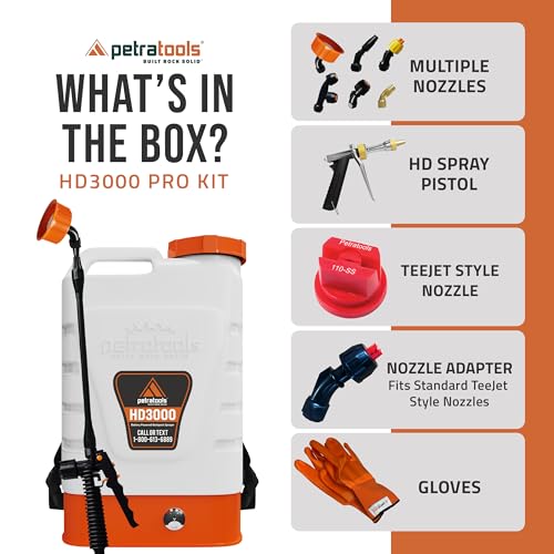 PetraTools HD3000 3 Gallon Battery Powered Backpack Sprayer 7 Spray Nozzles - size: HD3000 ProKit (7 Nozzles)