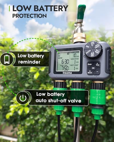 Insoma 3 Outlet Sprinkler Timer Brass Inlet & Outlet, Programmable Garden Hose Timer with Rain Delay, Manual& Automatic Watering System - size: 3 Zone-Brass Inlet Outlet