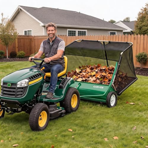 Garvee 42" Lawn Sweeper Tow Behind with 14.13 Cu. ft. Hopper - color: Green, size: 42 Inch