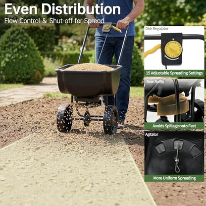 Outvita Fertilizer Spreader, 70 LBS, All Season Broadcast Spreader, Black