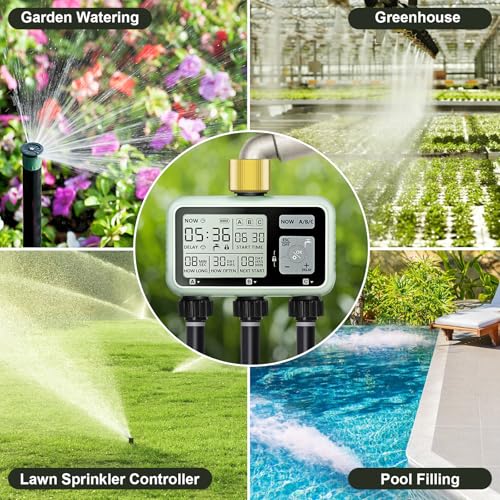 Watering Timer 3 Zone with Brass Inlet, Sprinkler Timer, Programmable Garden Outdoor Hose Faucet Timers with Rain Delay, Auto & Manual Watering System,Water Hose Irrigation Timers 3 Outlet for Garden - style: 3 Outlets with Brass Inlet