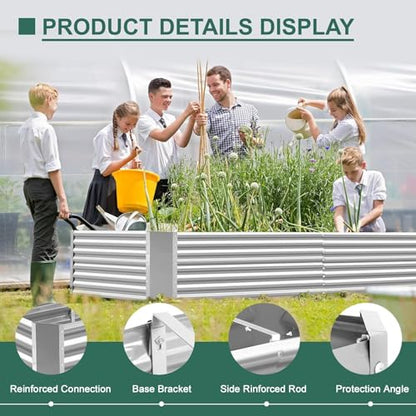 Land Guard 2 Pack 6×3×2 ft Galvanized Metal Raised Garden Bed, 2FT Deep Root Elevated Planter Box Steel Large Vegetable Flower Bed Kit, Silver