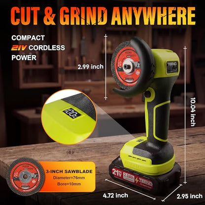 TEENO Cordless Angle Grinder 3", 21V Mini Cut-Off Tool, LCD Display, Green - color: Green