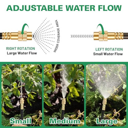 Riboud 220Ft Drip Irrigation System, 2026-Upgrade Garden Watering Kit with 28 Adjustable Copper Rotating Arm Nozzles, 360° Flexible Spray Irrigation Kit for Raised Beds, Lawn, Greenhouse - size: 220ft + 28pcs nozzles and connectors