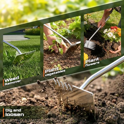 Weed Puller Tool, Heavy-Duty Stainless Steel Garden Hand Weeding Tool - size: 6-tooth