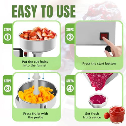 SQUEEZE master Electric Stainless Steel Jam Maker – Commercial Food Strainer & Sauce Maker with Adjustable Trough, Quiet Operation – Soft Fruit Processing Machine for Home & Restaurant Use