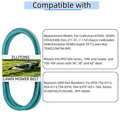 754-0370 Variable Speed V-Belt, 5/8" x 48 Inch Heavy Duty Lawn Mower Belt - size: 5L480(754-0370)