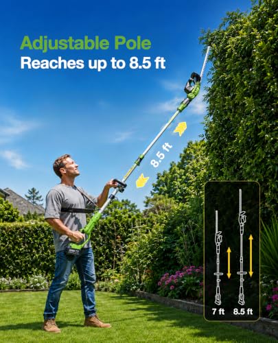 TaskStar 2-in-1 Pole Hedge Trimmer: 20 Inch Dual Action Blade 20V Powered