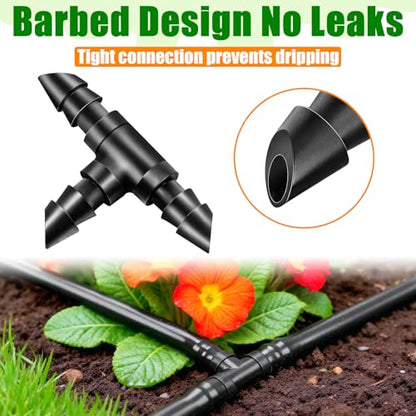 110 Pack Drip Irrigation 1/4" Barbed Tee Fittings, Drip Line Barbed T Connectors for 1/4 Inch Irrigation Tubing Micro Irrigation Connection Parts for Garden Sprinkler Systems - size: 1/4 Inch Tee-110P