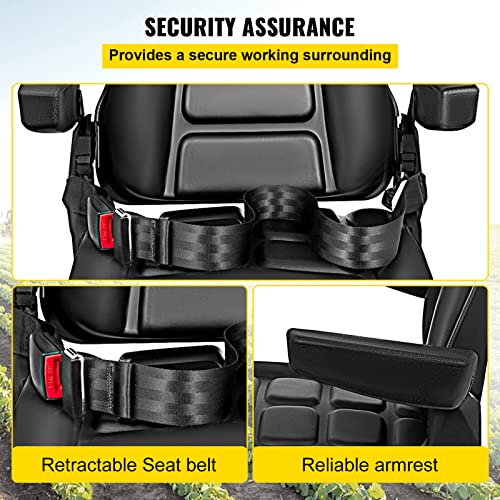 Bestauto Universal Fold Down Forklift Seat with Retractable Safety Belt, Armrest,Adjustable Seat for Excavator, Forklift, Tractor, Skid Loader, Backhoe Dozer Telehandler