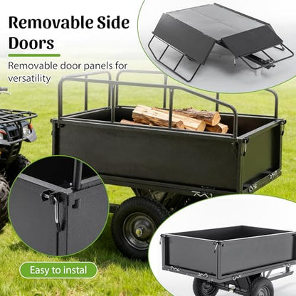 600/1500LBS Capacity 17/15 Cubic Feet Dump Cart Trailer, Heavy Duty Tow Behind Hauling & Dumping Wagon for ATV, UTV, Lawn Tractor and Garden Use