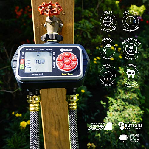 Eden 93412 Programmable Digital Water Timer 2-Zone, Compatible with Wireless Soil Moisture Sensor - size: 2 Zone