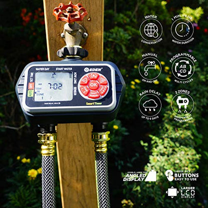 Eden 93412 Programmable Digital Water Timer 2-Zone, Compatible with Wireless Soil Moisture Sensor - size: 2 Zone