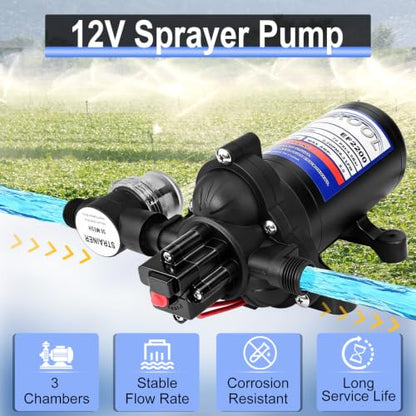 12V Sprayer Pump, 2.2GPM 70 PSI, Chemical and Corrosion Resistant
