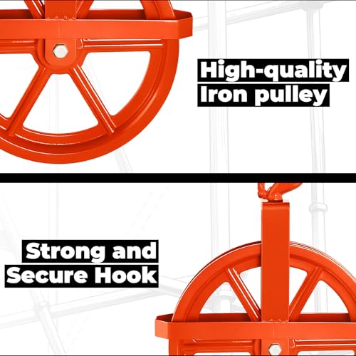 POPMOON 12-Inch Scaffold Hoist Pulley Iron Wheel with Ladder Hooks 1000 lbs