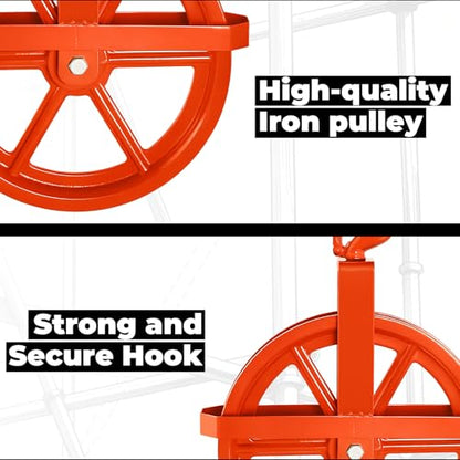 POPMOON 12-Inch Scaffold Hoist Pulley Iron Wheel with Ladder Hooks 1000 lbs