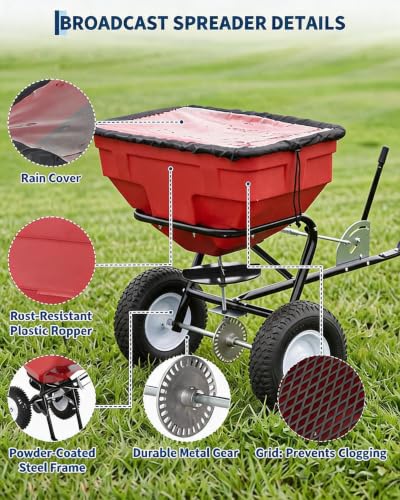125 LBS Tow Behind Broadcast Spreader, 9.8FT Spread